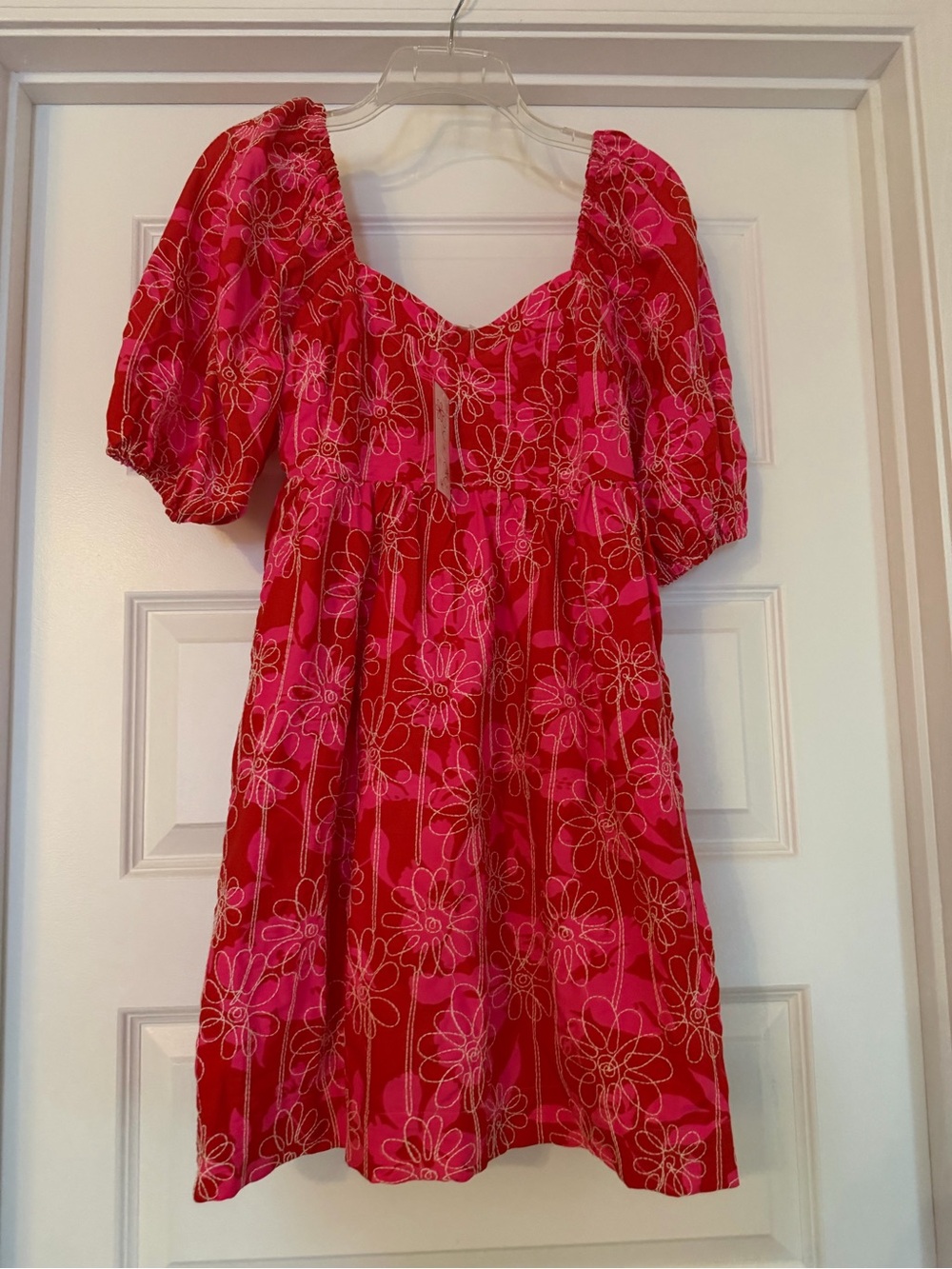 Joy Joy Pink & Red Floral Puff-Sleeve Dress